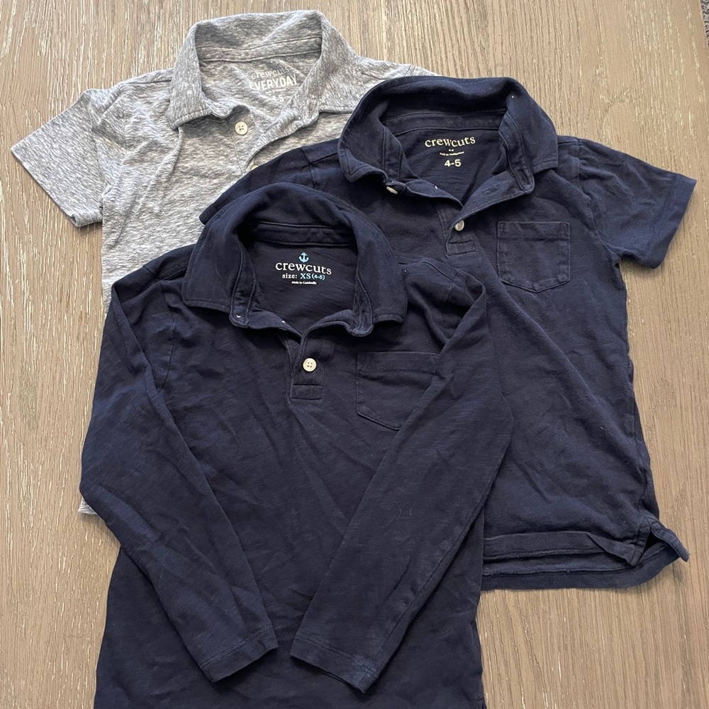 Lot of crewcuts size 4-5 boys polos. Navy and grey.